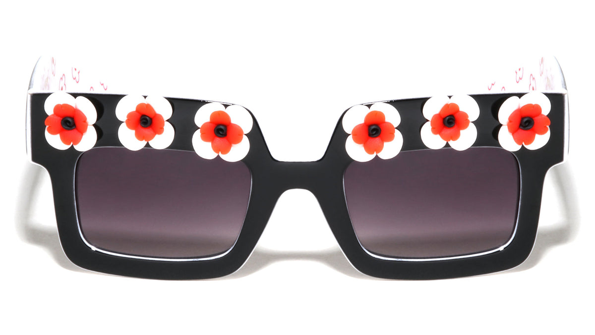 Squared Flower Accent Wholesale Sunglasses
