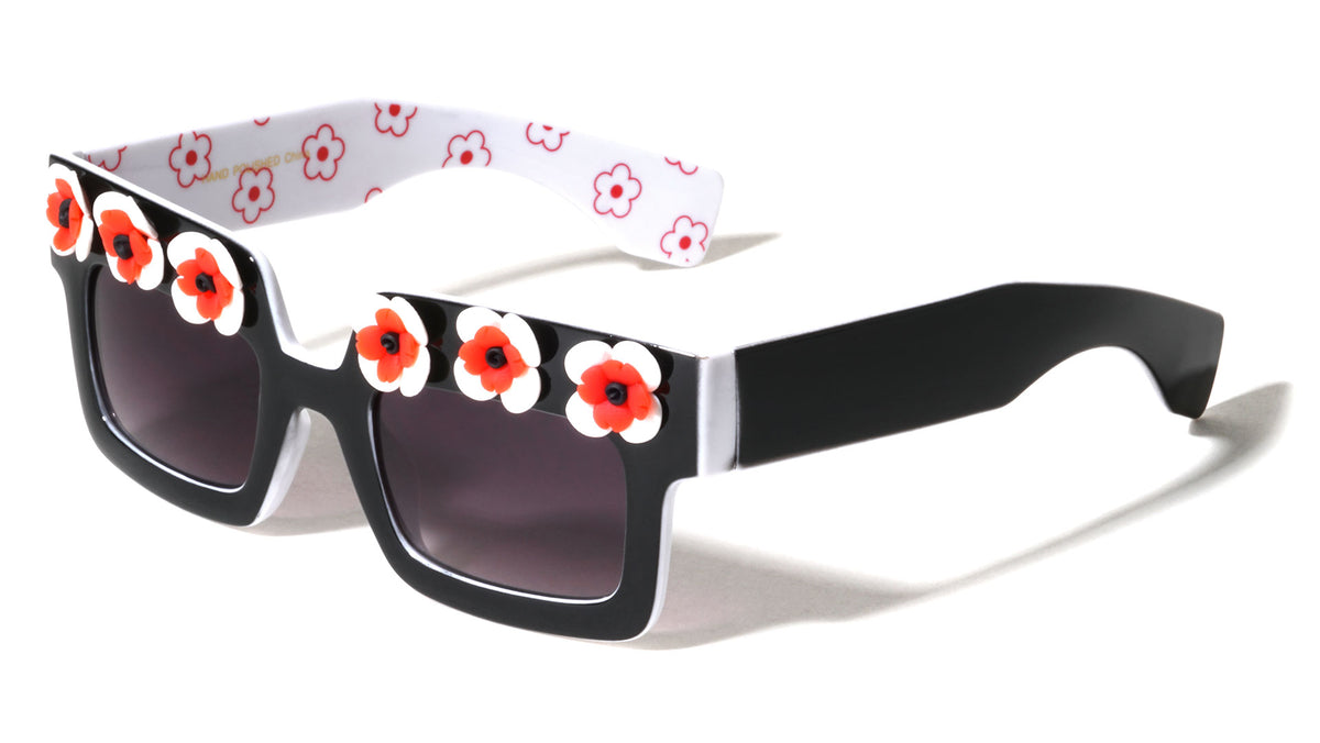 Squared Flower Accent Wholesale Sunglasses