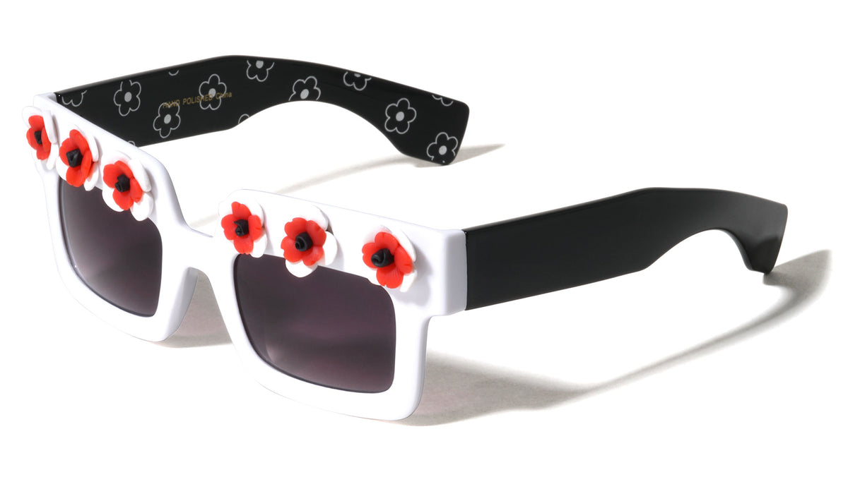 Squared Flower Accent Wholesale Sunglasses