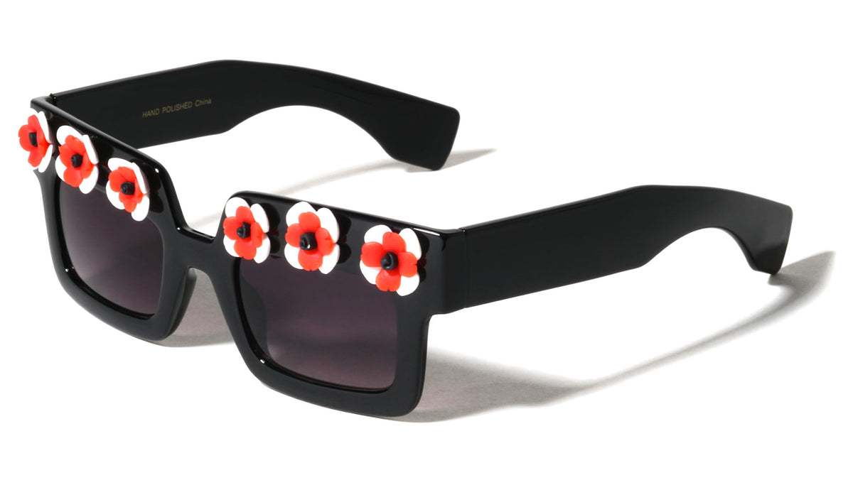 Squared Flower Accent Wholesale Sunglasses