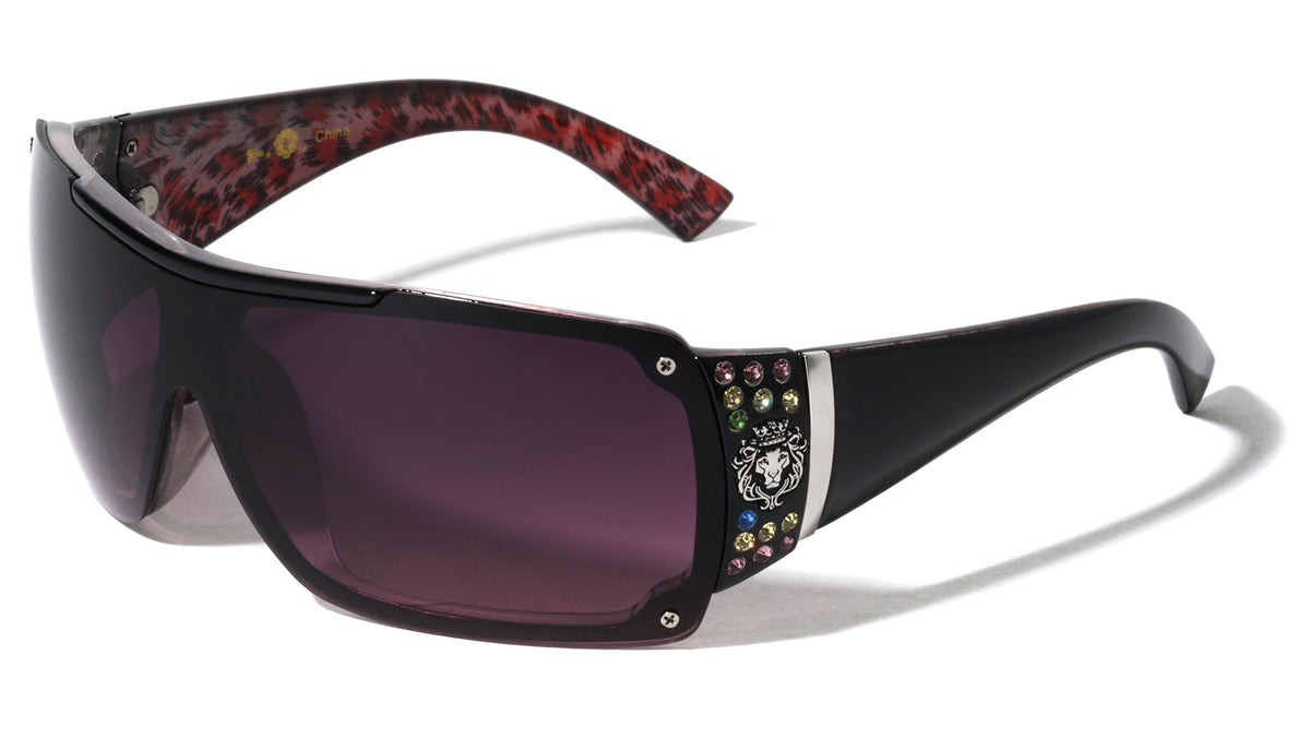 KLEO Rhinestone One Piece Shield Fashion Wholesale Sunglasses