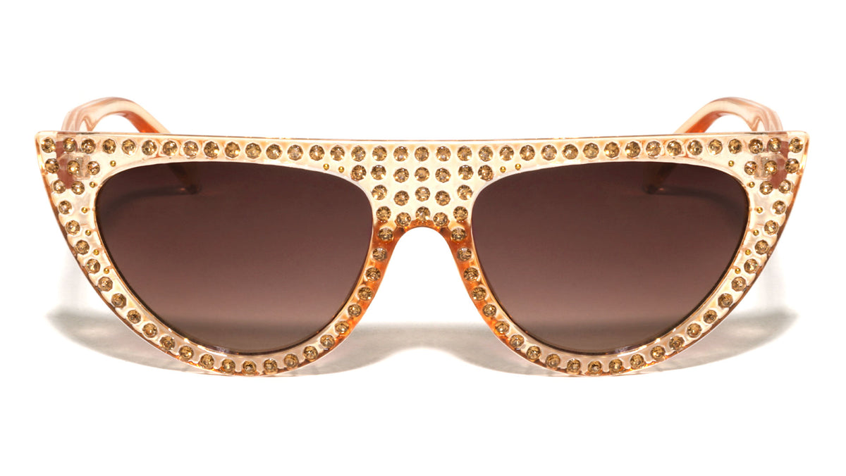 Frontal Rhinestone Flat Top Fashion Cat Eye Bulk Wholesale Sunglasses