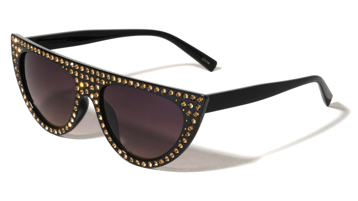 Frontal Rhinestone Flat Top Fashion Cat Eye Bulk Wholesale Sunglasses
