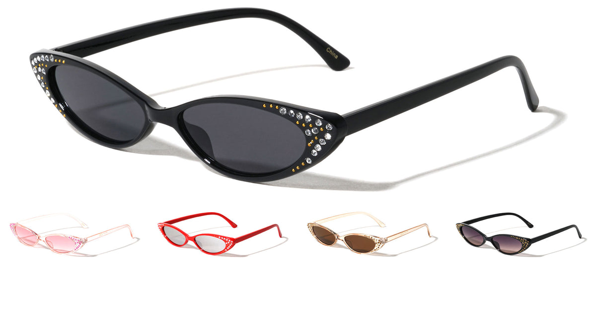 Rhinestoned Thin Cat Eye Bulk Wholesale Sunglasses