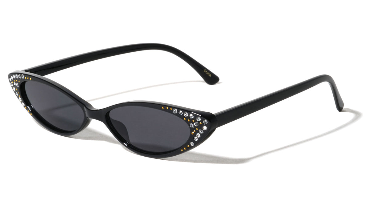 Rhinestoned Thin Cat Eye Bulk Wholesale Sunglasses