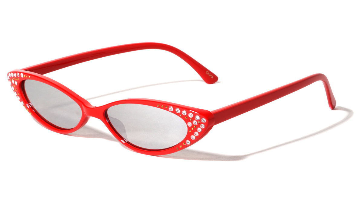 Rhinestoned Thin Cat Eye Bulk Wholesale Sunglasses