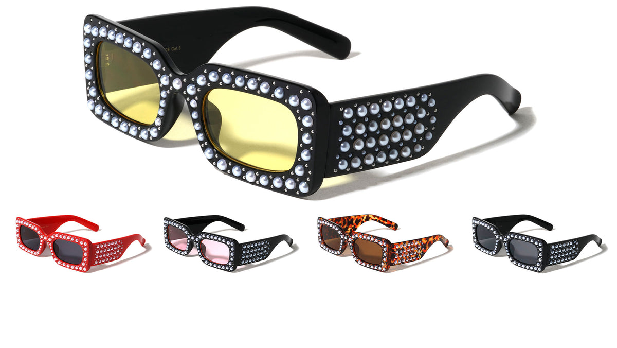 Pearl Rhinestone Rectangle Sunglasses Wholesale