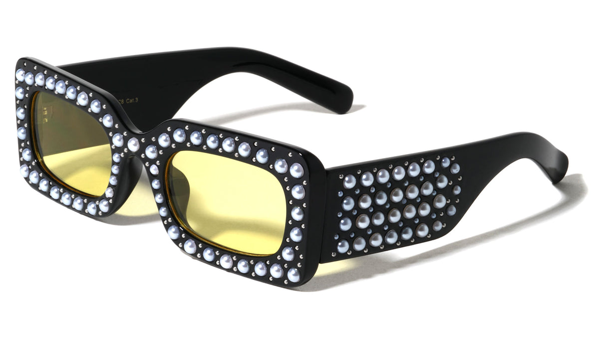 Pearl Rhinestone Rectangle Sunglasses Wholesale