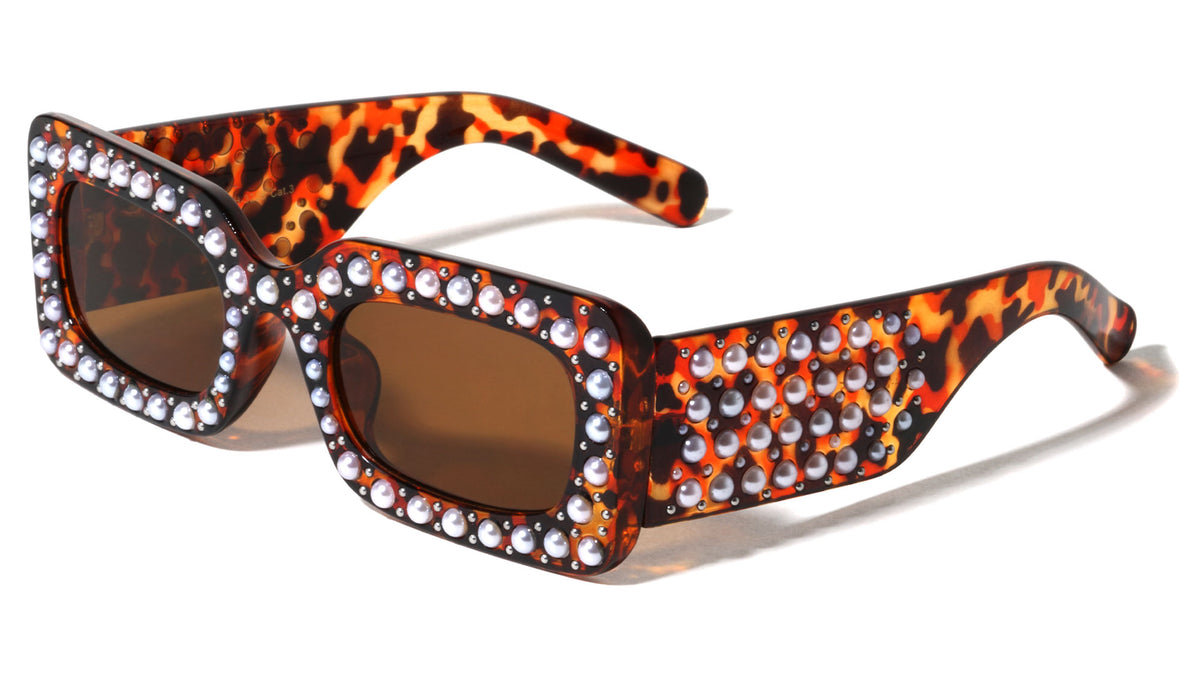 Pearl Rhinestone Rectangle Sunglasses Wholesale