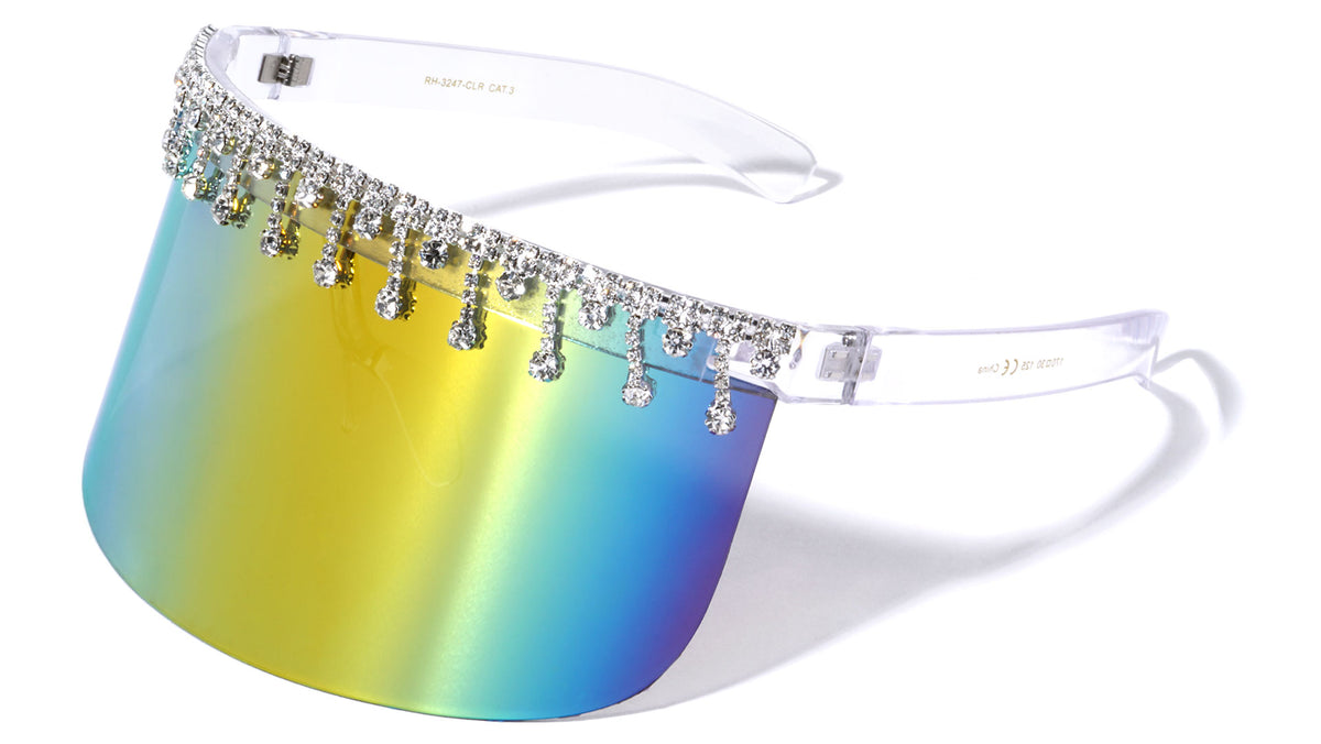Color Mirror One Piece Shield Lens Rhinestone Visor Wholesale Sunglasses