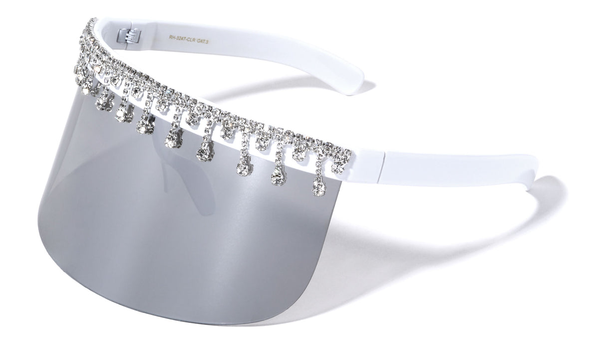 Color Mirror One Piece Shield Lens Rhinestone Visor Wholesale Sunglasses