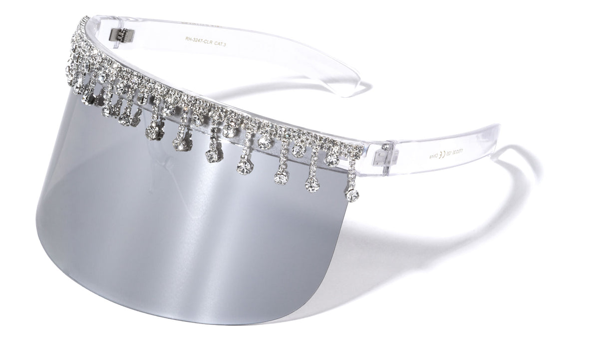 Color Mirror One Piece Shield Lens Rhinestone Visor Wholesale Sunglasses