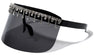 Super Dark Lens One Piece Shield Rhinestone Visor Wholesale Sunglasses