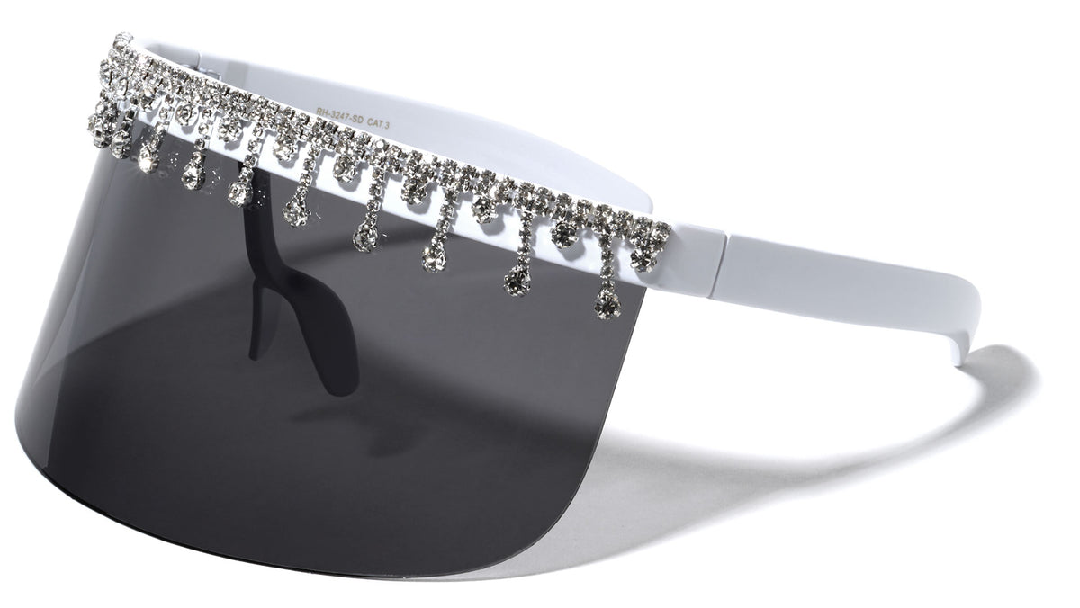 Super Dark Lens One Piece Shield Rhinestone Visor Wholesale Sunglasses