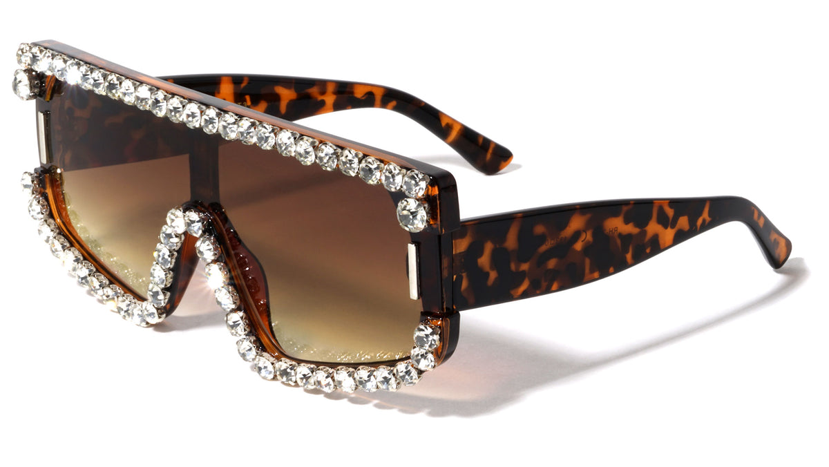 Diamond Rhinestone Flat Top Shield Rectangle Wholesale Sunglasses