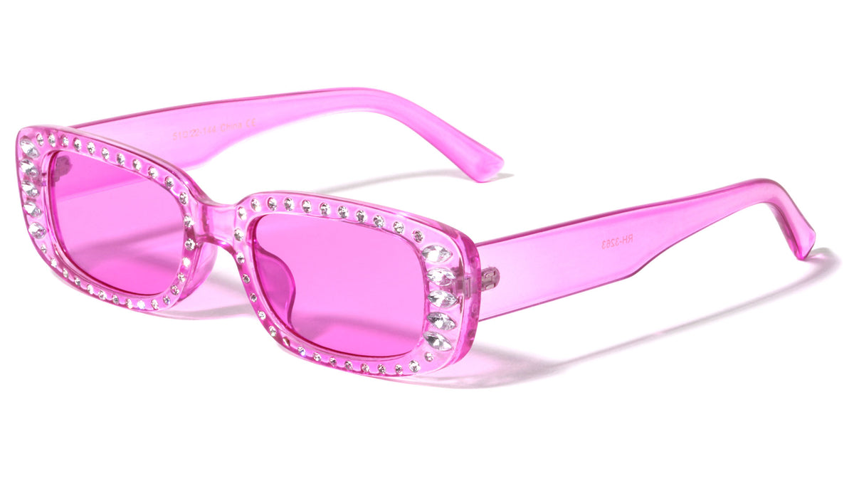 Rhinestone Rectangle Thick Temple Wholesale Sunglasses