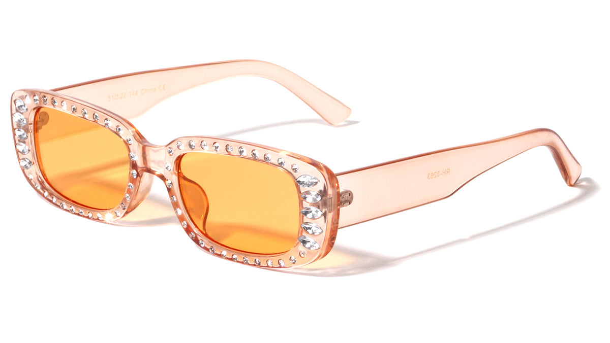 Rhinestone Rectangle Thick Temple Wholesale Sunglasses