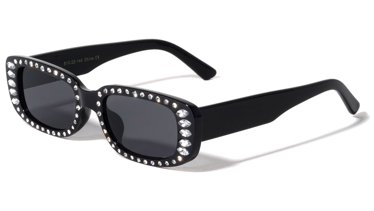 Rhinestone Rectangle Thick Temple Wholesale Sunglasses
