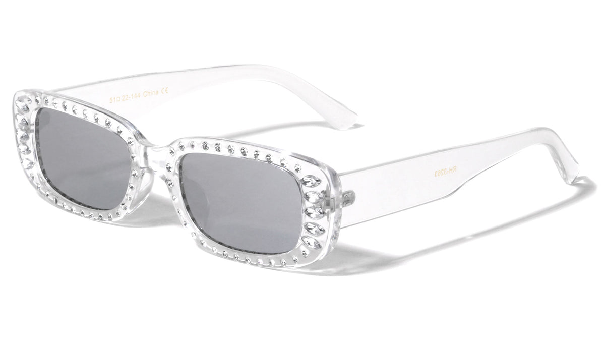 Rhinestone Rectangle Thick Temple Wholesale Sunglasses