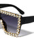 Rhinestone Flat Top Oversized Shield Wholesale Sunglasses