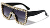 Rhinestone Flat Top Oversized Shield Wholesale Sunglasses