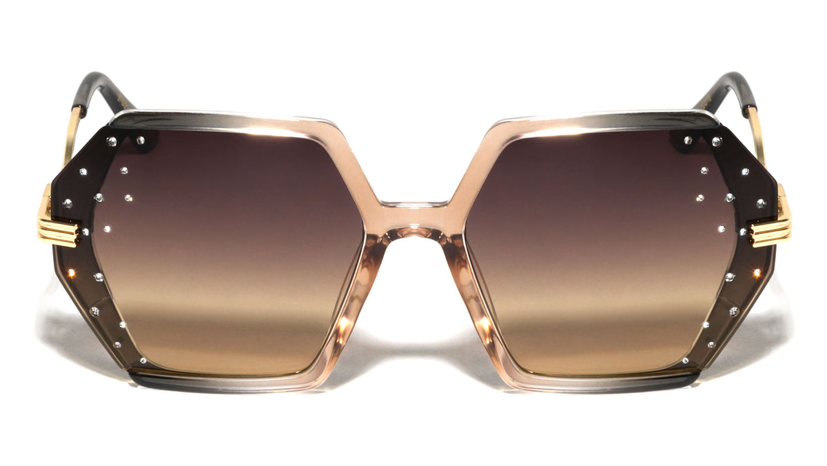 Rhinestone Curved Temple Fashion Geometric Wholesale Sunglasses