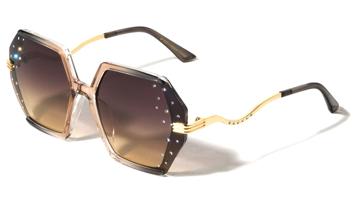 Rhinestone Curved Temple Fashion Geometric Wholesale Sunglasses