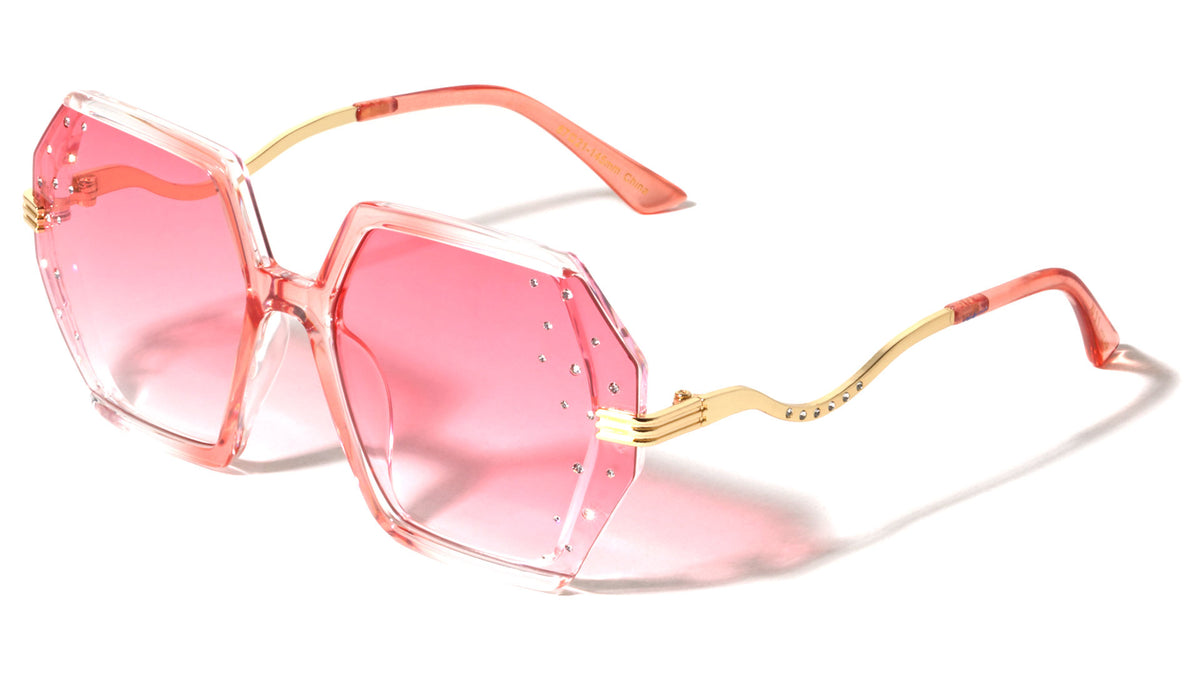 Rhinestone Curved Temple Fashion Geometric Wholesale Sunglasses