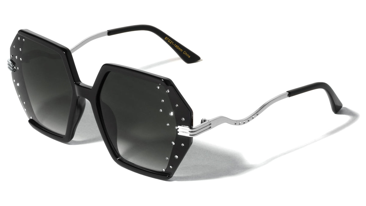 Rhinestone Curved Temple Fashion Geometric Wholesale Sunglasses