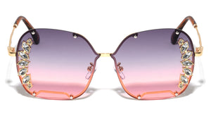 Rhinestone Rimless Studded Fashion Butterfly Wholesale Sunglasses