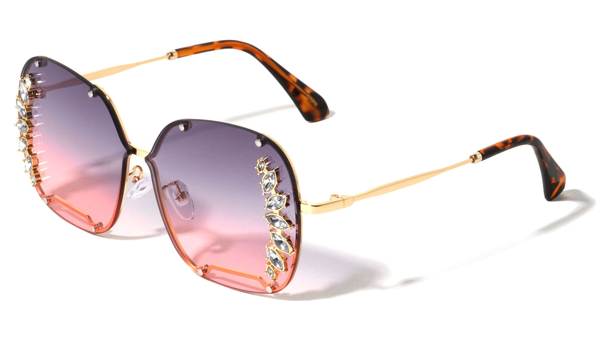 Rhinestone Rimless Studded Fashion Butterfly Wholesale Sunglasses