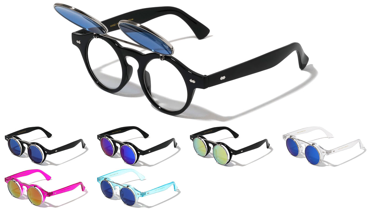 Retro Frame with Flip Color Mirror Lens Wholesale Sunglasses