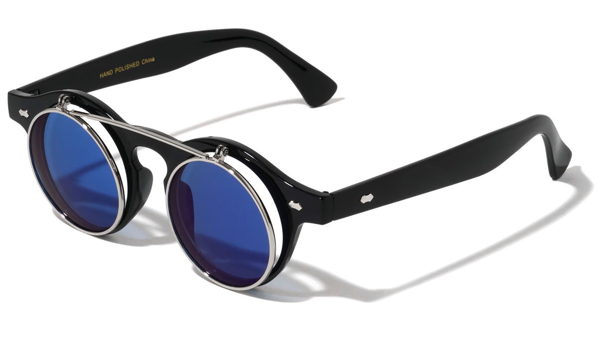 Retro Frame with Flip Color Mirror Lens Wholesale Sunglasses