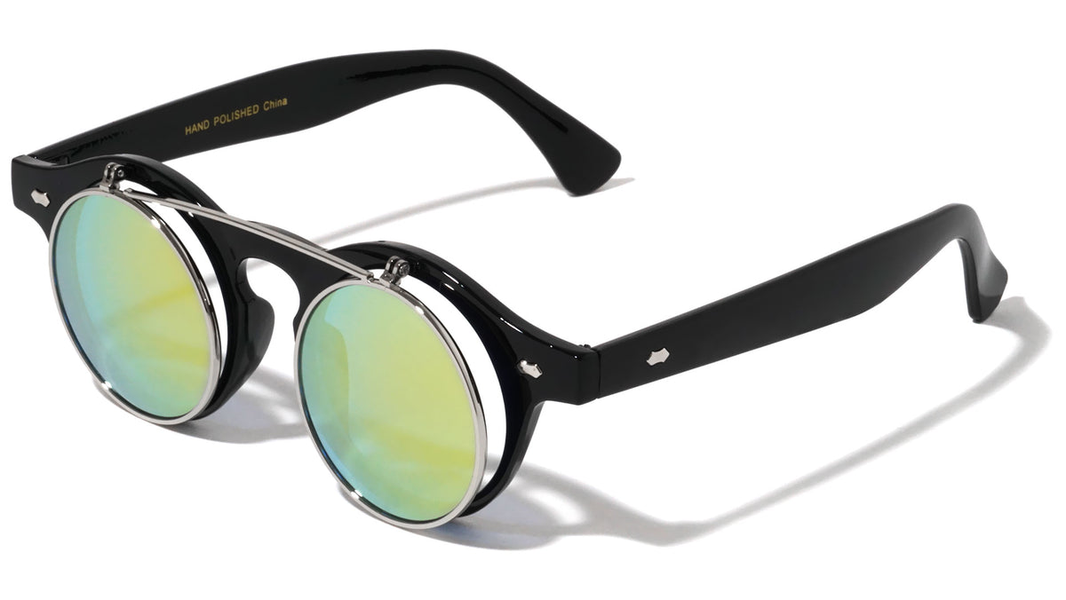 Retro Frame with Flip Color Mirror Lens Wholesale Sunglasses