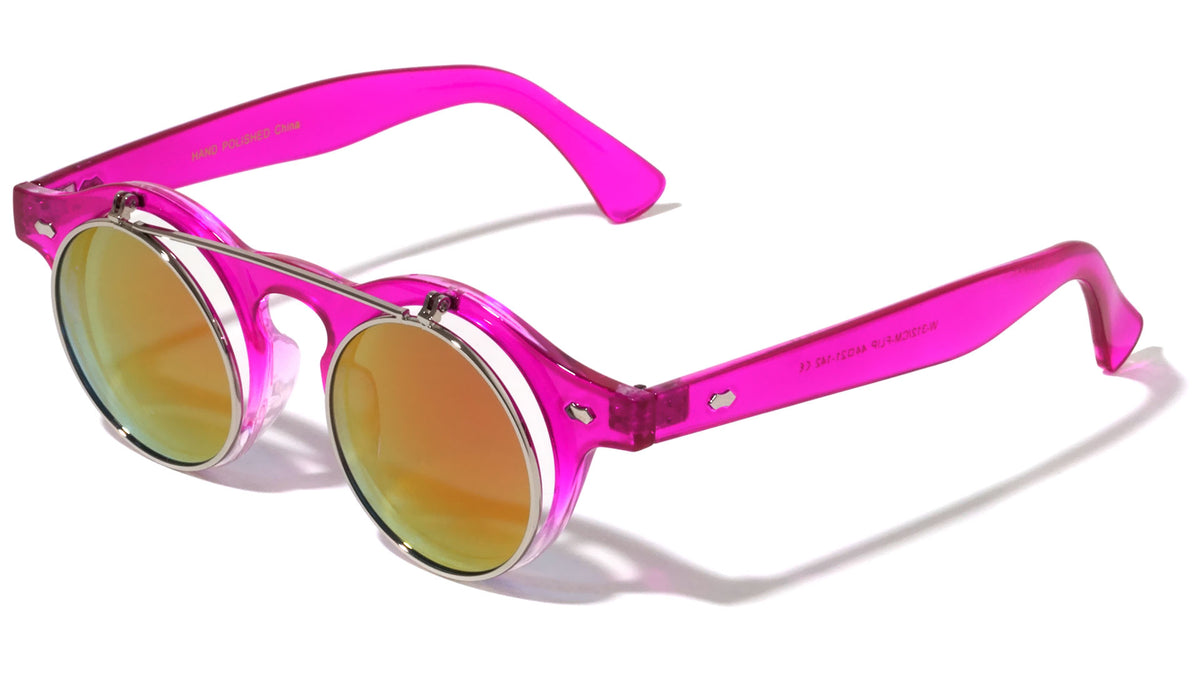 Retro Frame with Flip Color Mirror Lens Wholesale Sunglasses