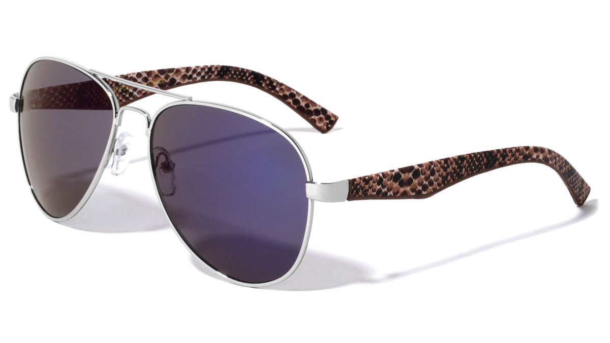 Snake Skin Pattern Aviators Wholesale Sunglasses