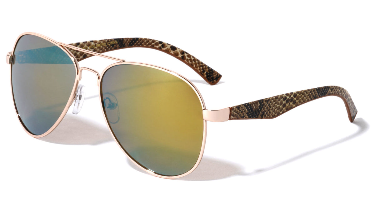 Snake Skin Pattern Aviators Wholesale Sunglasses