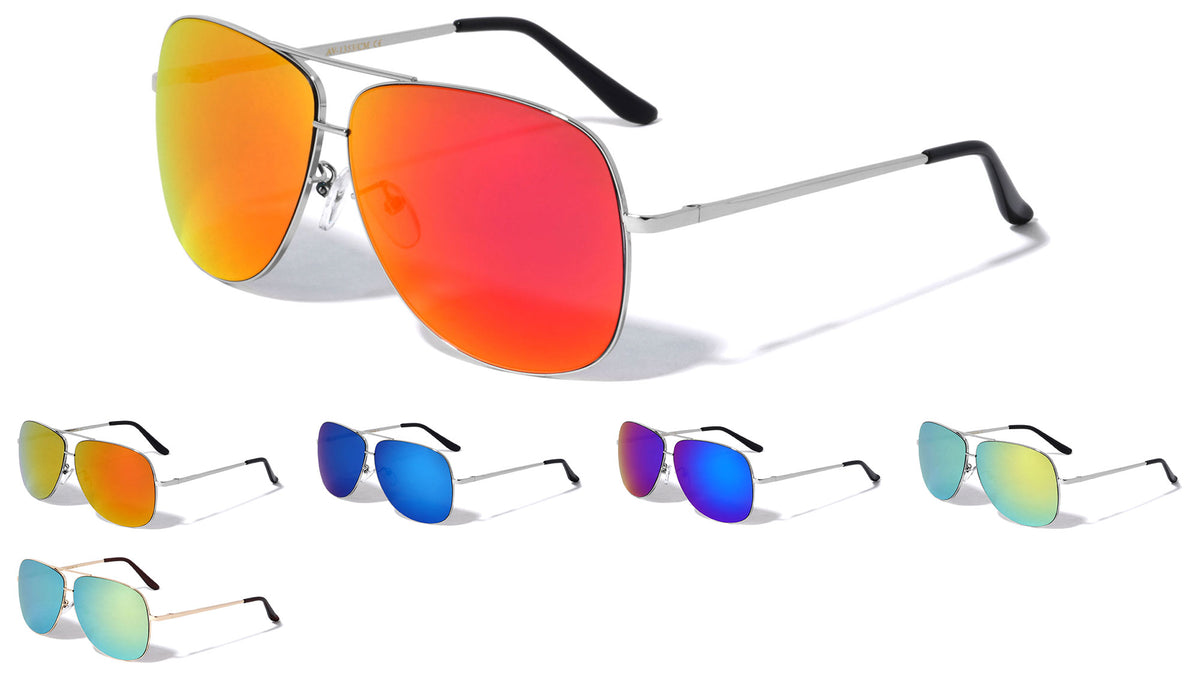 Color Mirror Spring Hinge Aviators Wholesale Sunglasses