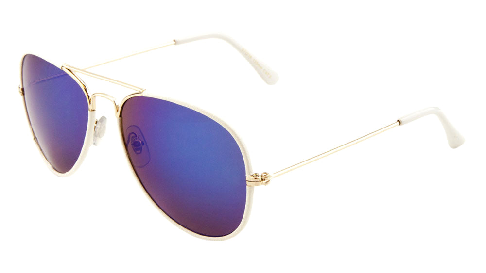Leather Rim Color Mirror Aviators Bulk Sunglasses