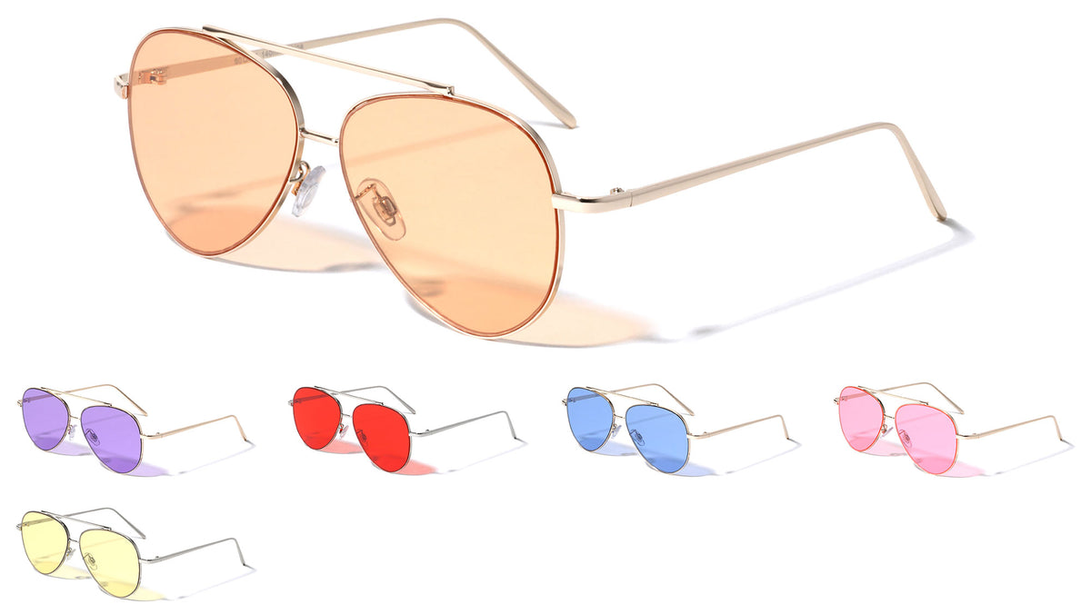 Thin Metal Color Lens Aviators Wholesale Bulk Sunglasses