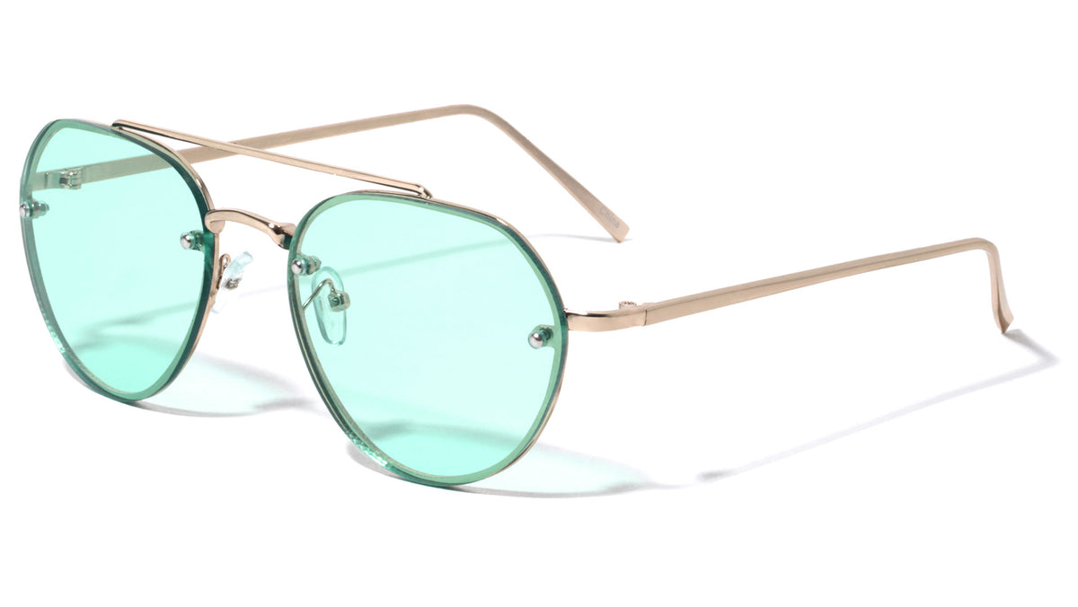 Rimless Color Mirror Aviators Wholesale Bulk Sunglasses