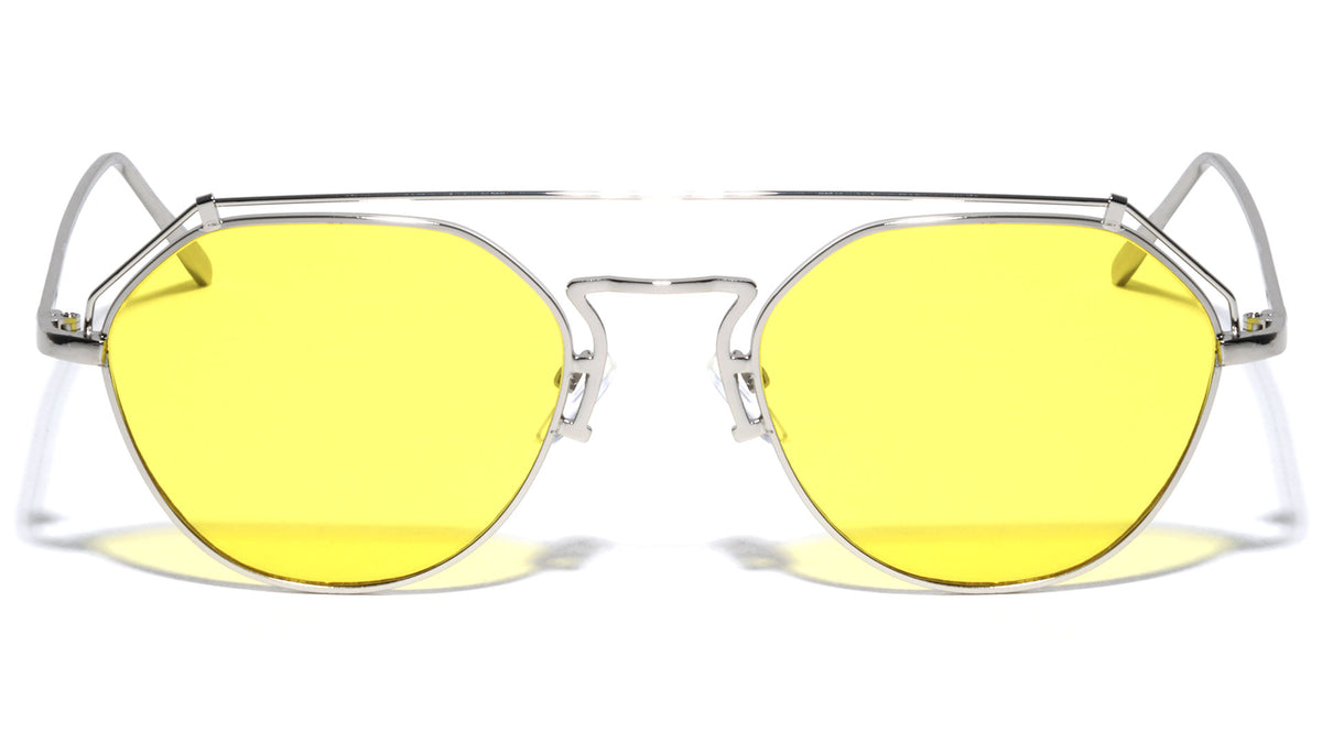 Flat Top Wireframe Color Lens Aviators Wholesale Sunglasses