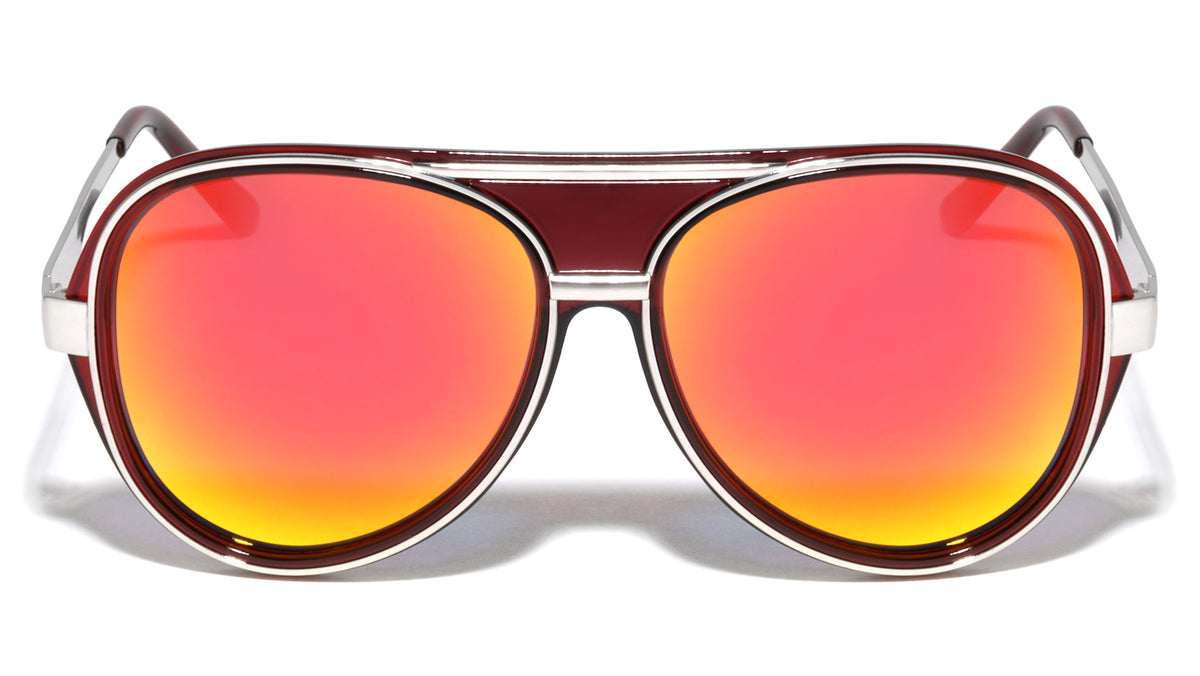 Color Mirror Lens Thick Rim Solid Plate Aviators Wholesale Bulk Sunglasses