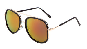 Color Mirror Double Plastic Metal Frame Rounded Aviators Wholesale Sunglasses