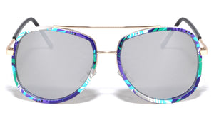 Aviators Flower Pattern Color Mirror Wholesale Sunglasses