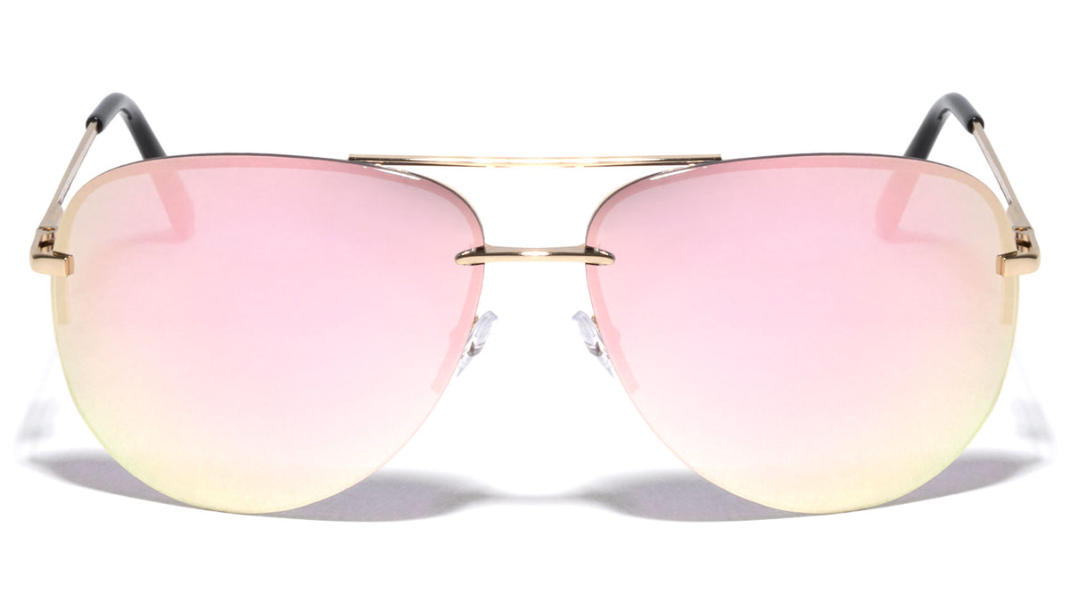 Rimless Aviators Color Mirror Extended Nose Bridge Wholesale Sunglasses