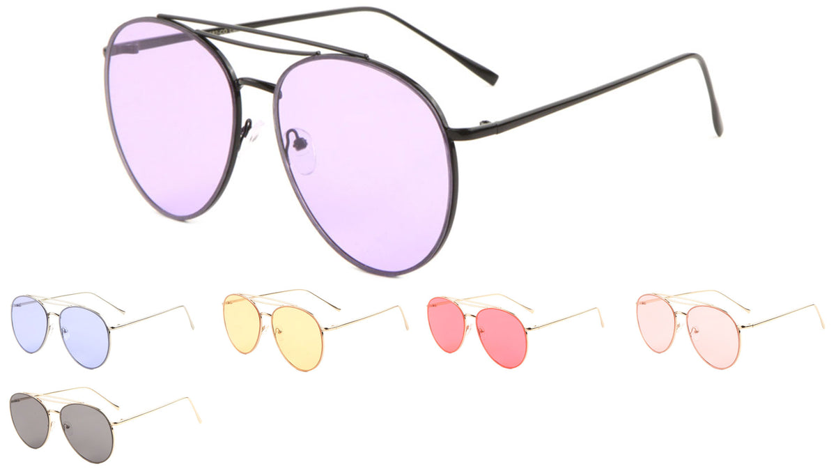 Rounded Color Lens Aviators Wholesale Bulk Sunglasses