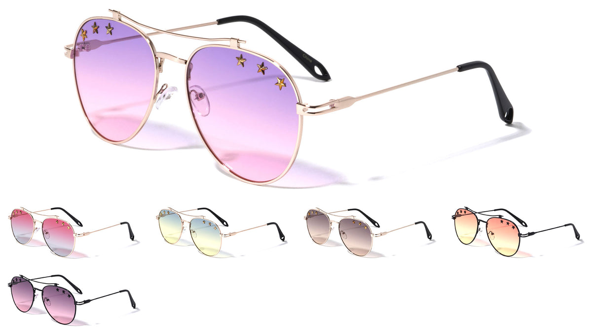 Star Studded Oceanic Color Aviators Wholesale Sunglasses