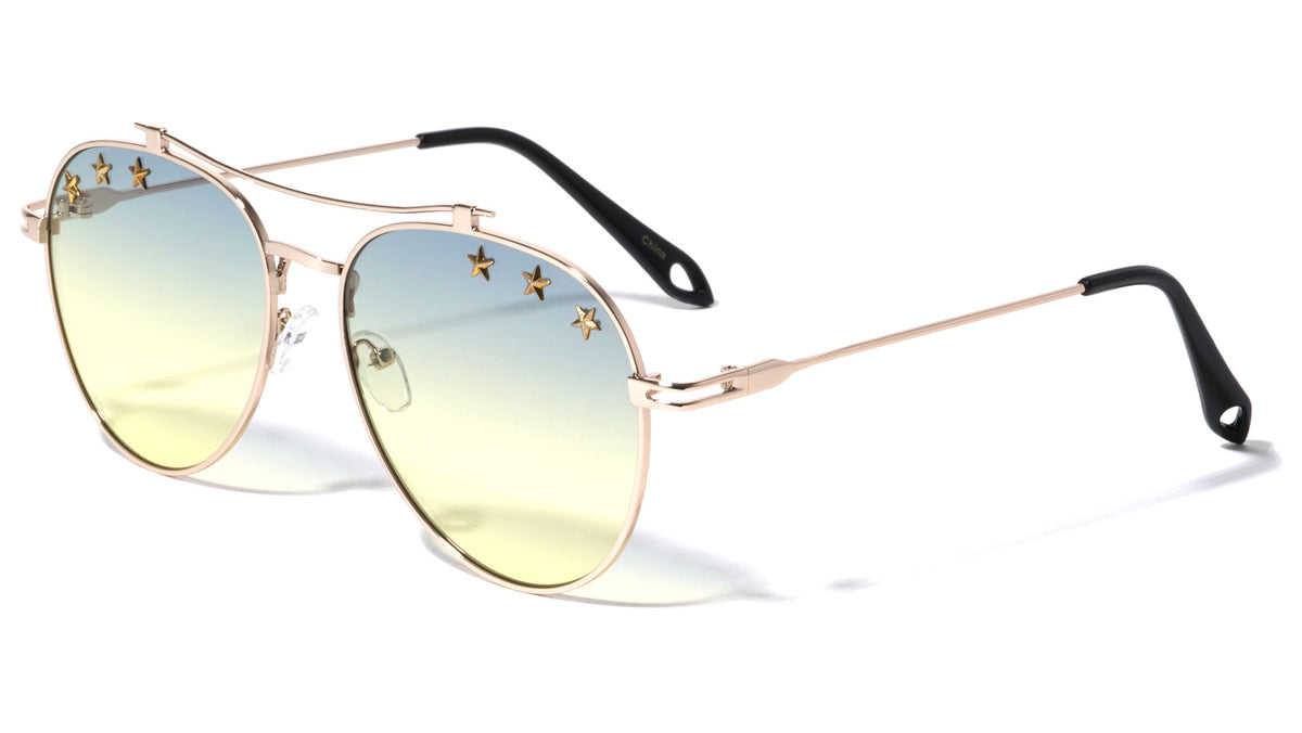 Star Studded Oceanic Color Aviators Wholesale Sunglasses