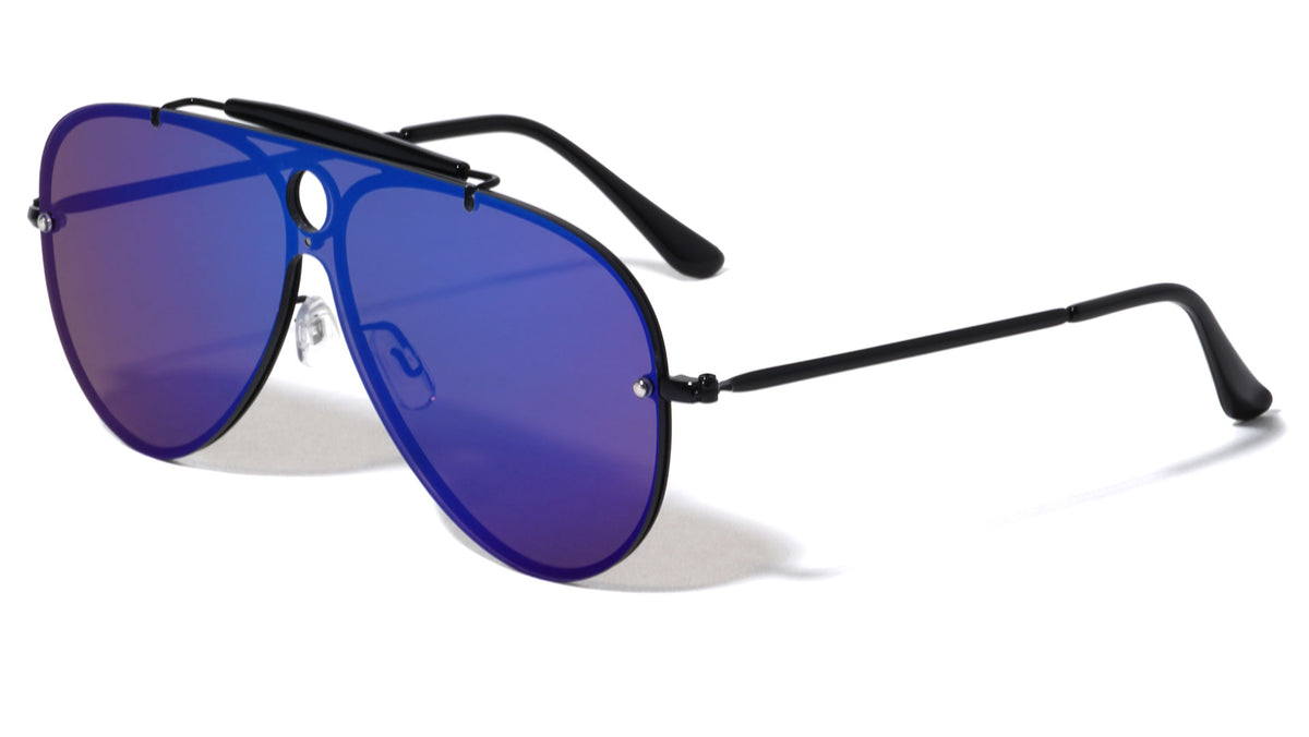 Top Bar Rimless Solid One Piece Lens Aviators Wholesale Sunglasses